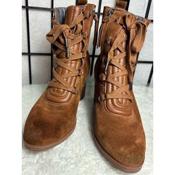 Lucca Lane Women's Block Heel Suede Leather Boots - Picture 1 of 6